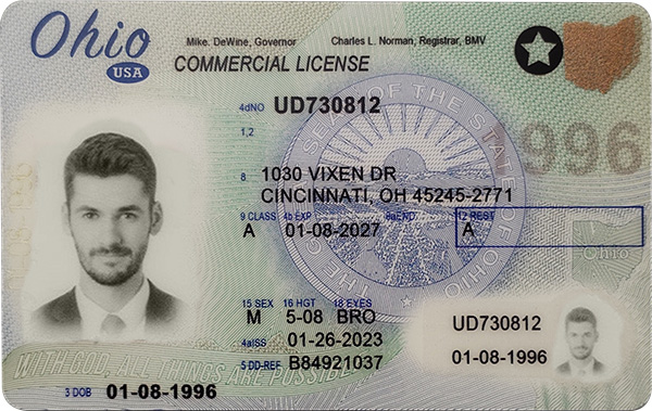 Ohio State novelty driver's license featuring a man's photo, sample ID details, and the text IDPAPA near the bottom left Ohio State novelty driver's license featuring a man's photo, sample ID details, and the text IDPAPA near the bottom left