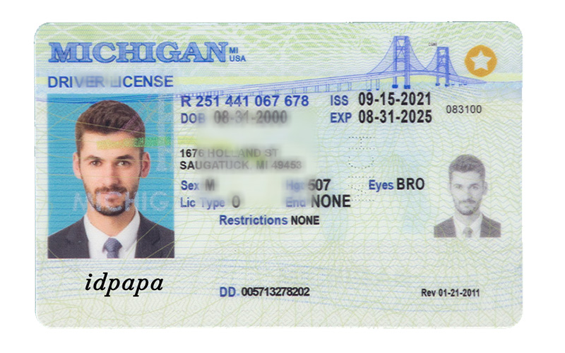 A novelty Michigan driver’s license labeled 