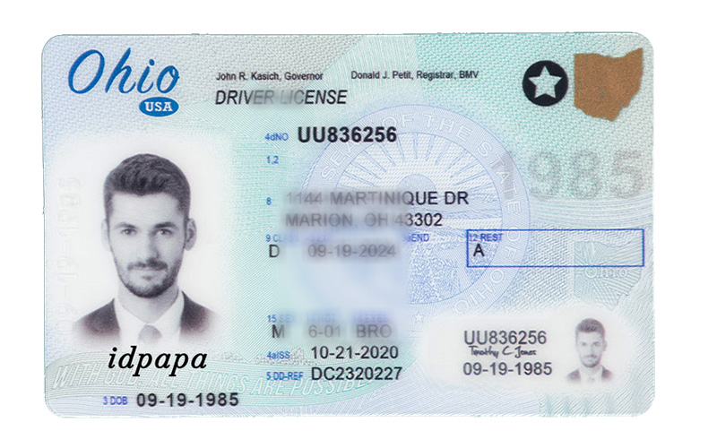 A novelty Ohio driver’s license labeled 
